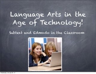 Language Arts in the
                 Age of Technology!
               Subtext and Edmodo in the Classroom




Wednesday, January 30, 13
 