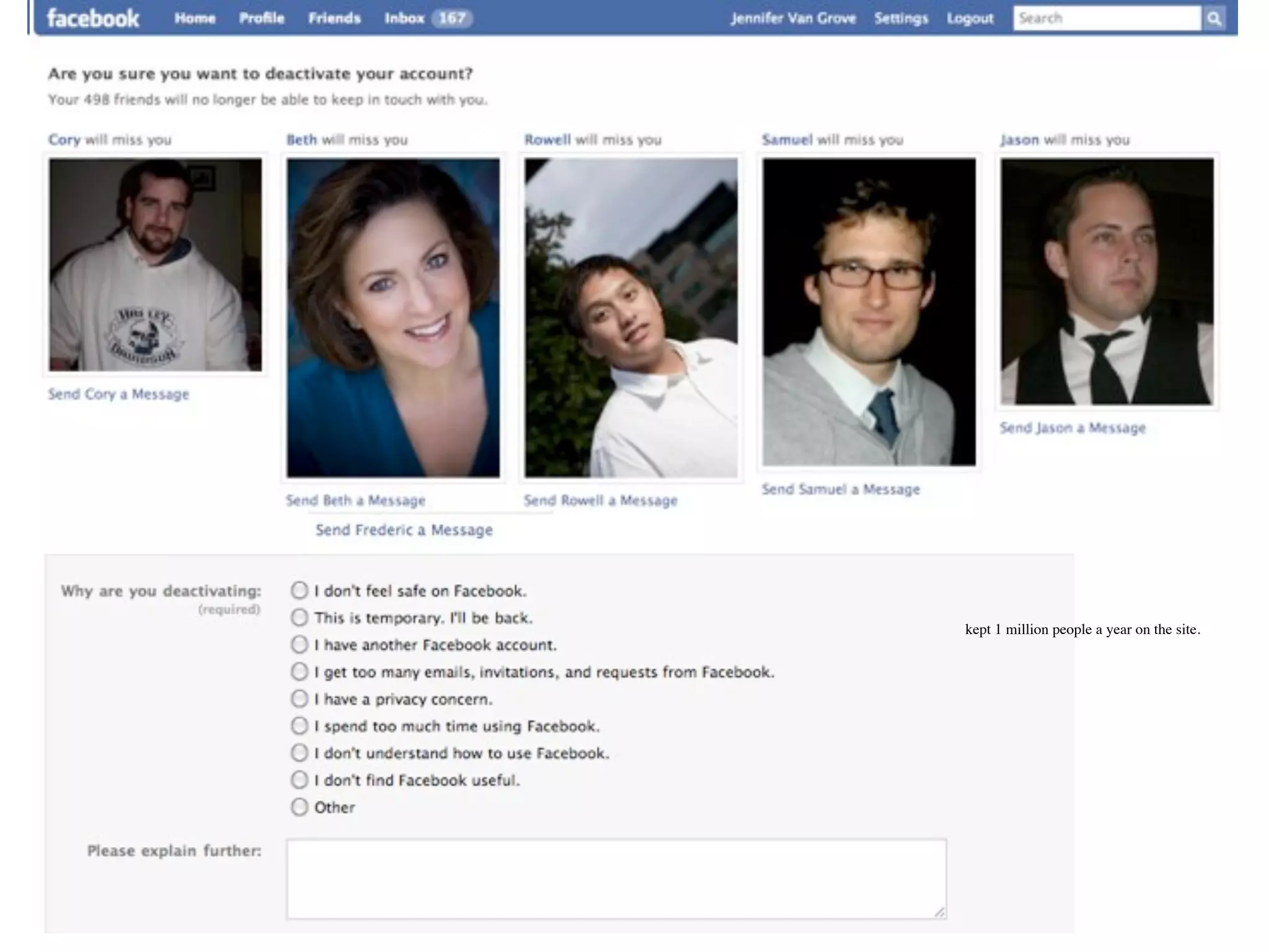 kept 1 million people a year on the site.
 