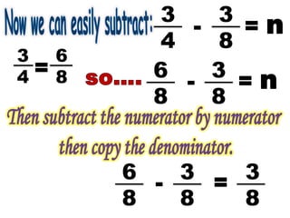 3
4
3
8
- = n
6
8
3
4 = 6
8
3
8
- = n
6
8
3
8
- = 3
8
 