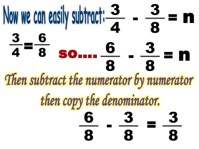 Subtracting dissimilar fractions