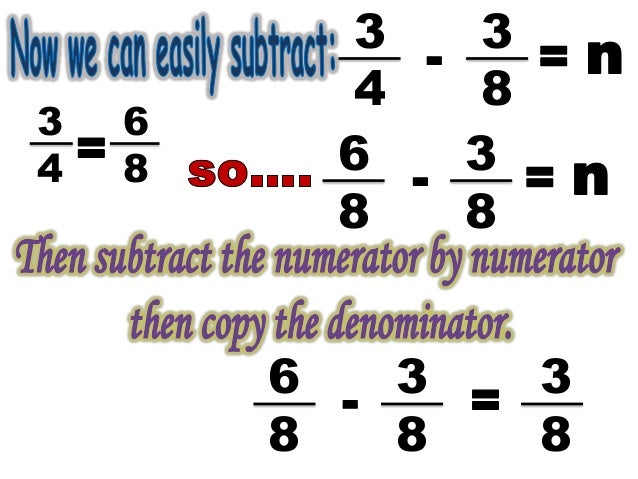 Subtracting dissimilar fractions