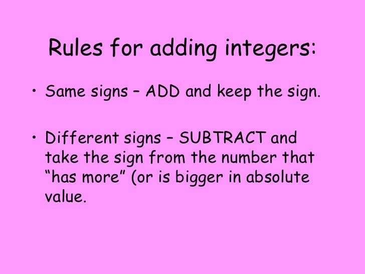 Rules For Adding Integers With Different Signs