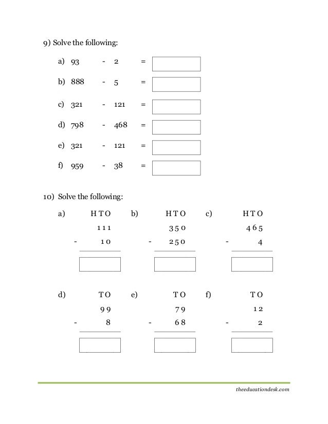 maths subtraction worksheet cbse grade ii