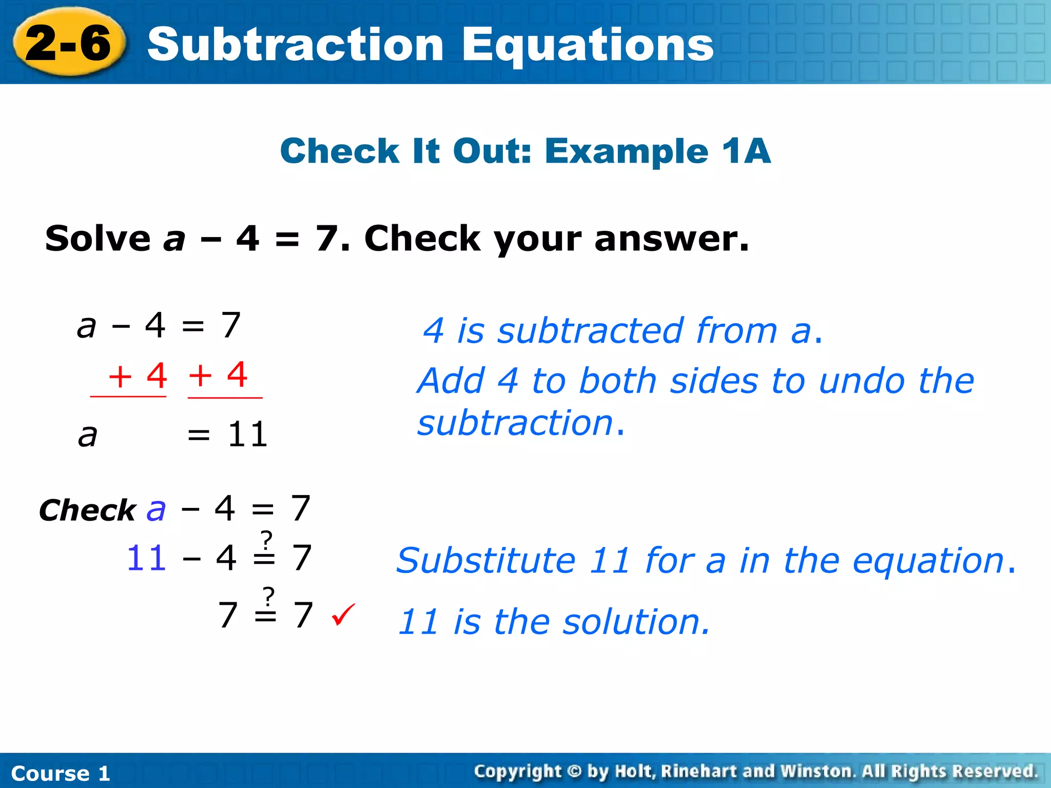 Subtraction equations | PPT
