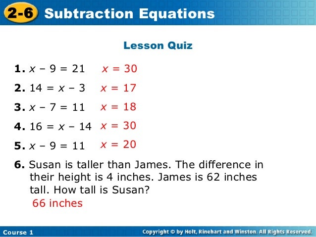 Subtraction equations