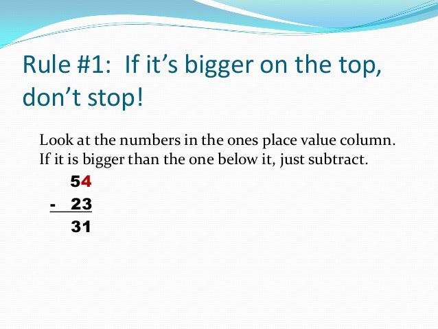 Subtraction rules for double digit subtraction
