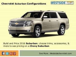 Chevrolet Suburban Configurations
Build and Price 2016 Suburban: choose trims, accessories, &
more to see pricing on a Chevy Suburban
See More…Westsidechevrolet.com
 