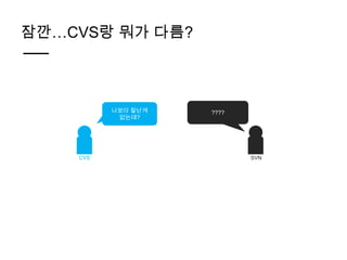 잠깐…CVS랑 뭐가 다름?



          나보다 잘난게   ????
           없는데?




    CVS                    SVN
 