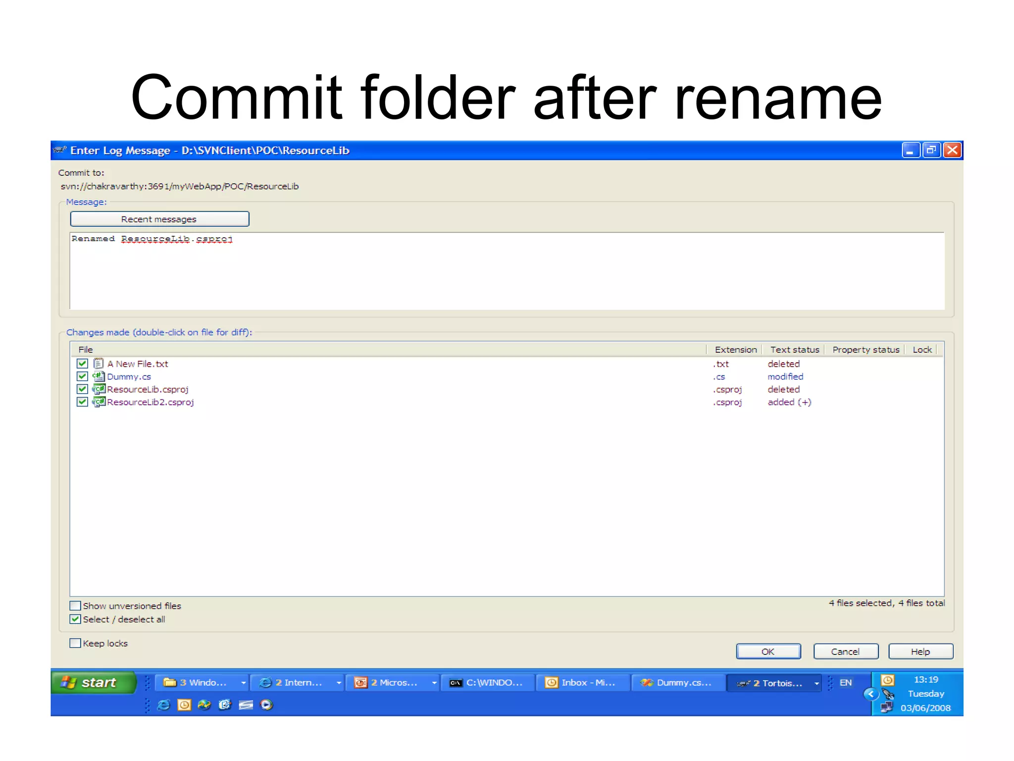 Commit folder after rename
 