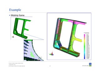 Example
      Midship frame




Convert model to Sesam GeniE format
3 December 2012
© Det Norske Veritas AS. All rights reserved.   30
 
