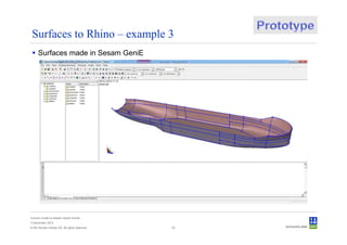 Surfaces to Rhino – example 3
      Surfaces made in Sesam GeniE




Convert model to Sesam GeniE format
3 December 2012
© Det Norske Veritas AS. All rights reserved.   53
 