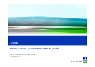 Sesam
Sesam for Subsea Umbilicals Risers Flowlines (SURF)

Ole Jan Nekstad, Product Director Sesam
3 December 2012
 