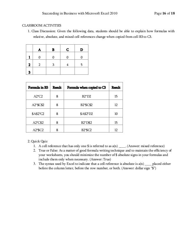Succeeding In Business With Microsoft Excel 2010 A Problem Solving Ap