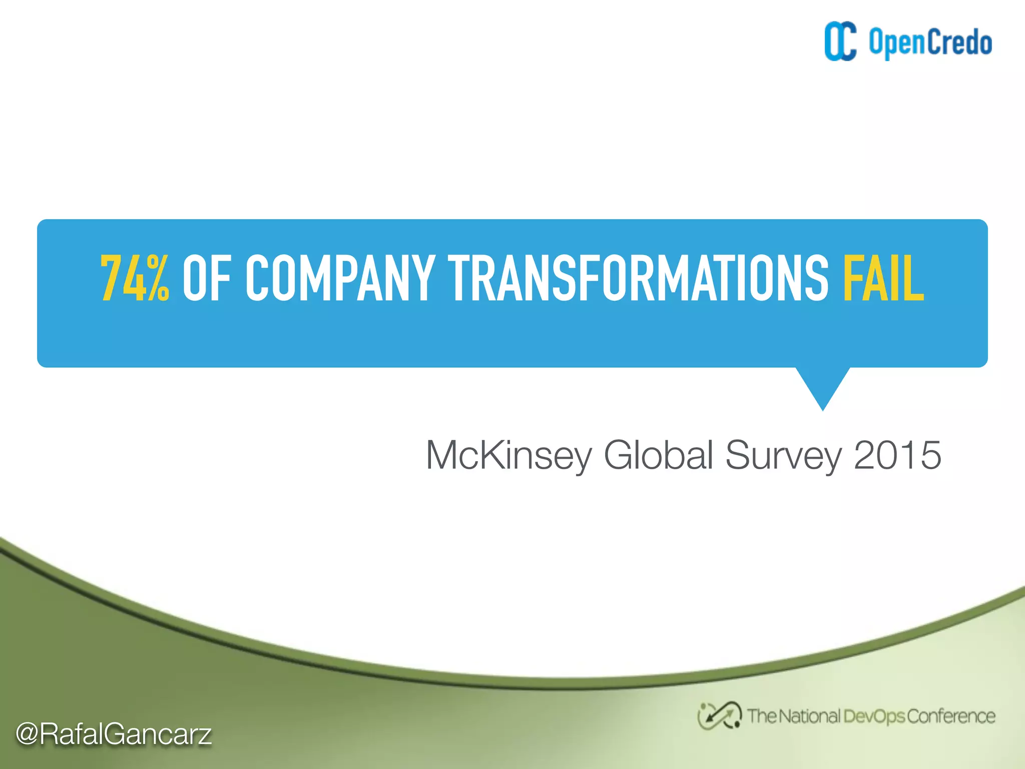 @RafalGancarz
McKinsey Global Survey 2015
74% OF COMPANY TRANSFORMATIONS FAIL
 