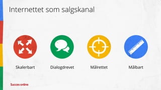 Internettet som salgskanal
Skalerbart Dialogdrevet Målrettet Målbart
 