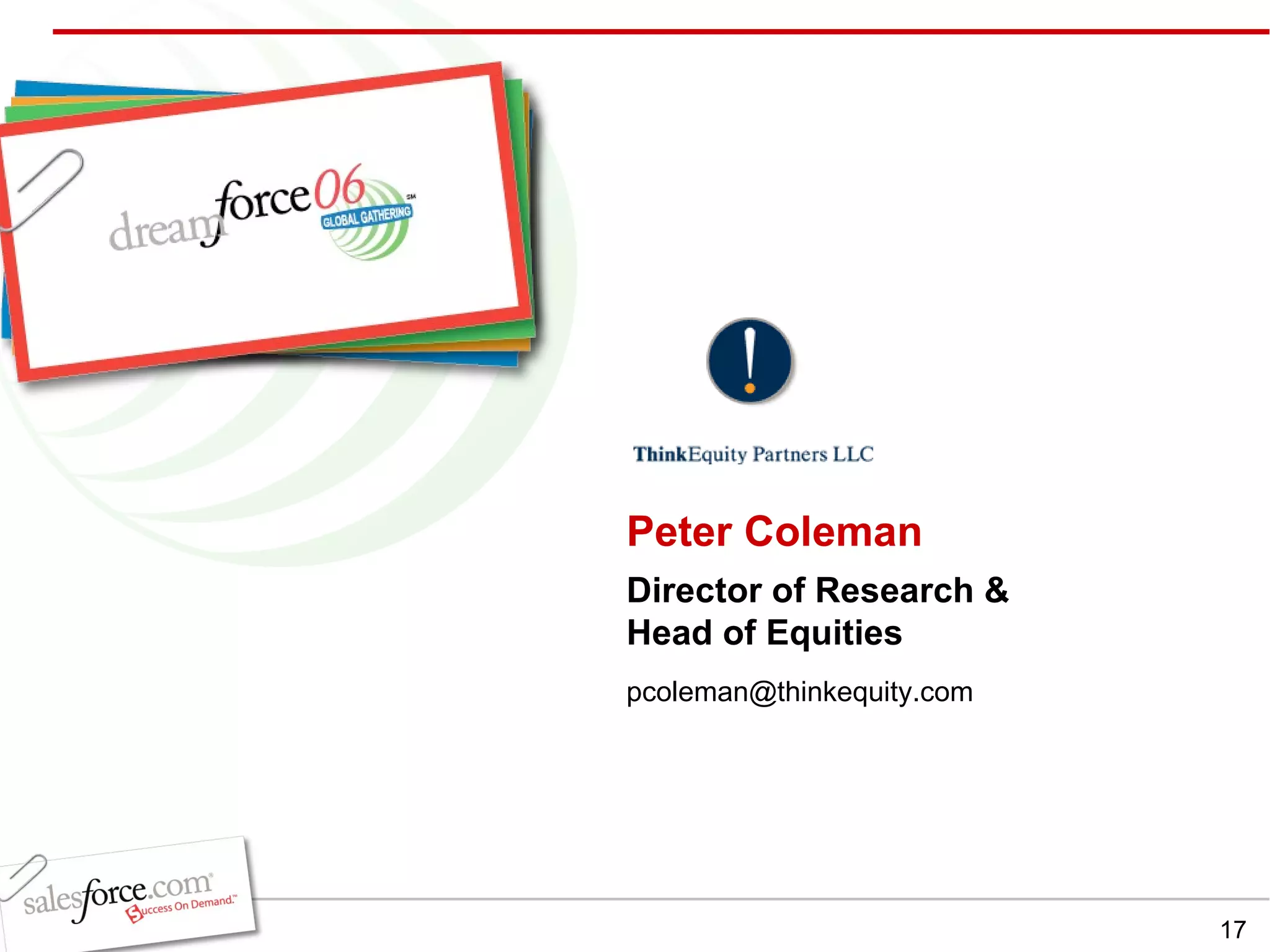 Peter Coleman Director of Research & Head of Equities [email_address] 