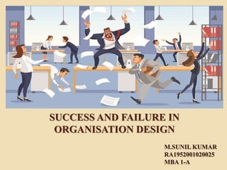 SUCCESS AND FAILURE IN
ORGANISATION DESIGN
M.SUNIL KUMAR
RA1952001020025
MBA 1-A
 