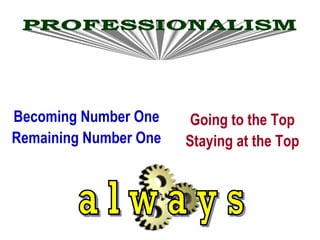 PROFESSIONALISM Becoming Number One Remaining Number One Going to the Top Staying at the Top a l w a y s 