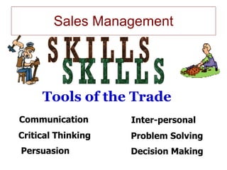 Sales Management Communication Critical Thinking Persuasion Inter-personal Problem Solving Decision Making Tools of the Trade S K I L L S 