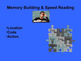 Memory Building & Speed Reading Location Code Action Text Text Text Text Text Text Text Text Text 