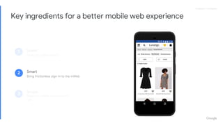 Proprietary + ConfidentialProprietary + Confidential
Smart
Bring frictionless sign-in to the mWeb
Speed
Make the mWeb faster
Simple
Make the mWeb more easy to
use
Key ingredients for a better mobile web experience
1
2
3
 