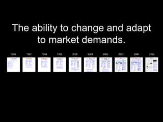 The ability to change and adapt to market demands. 