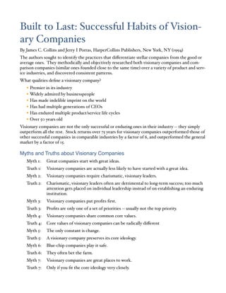 Myths and Truths about Visionary Companies
 