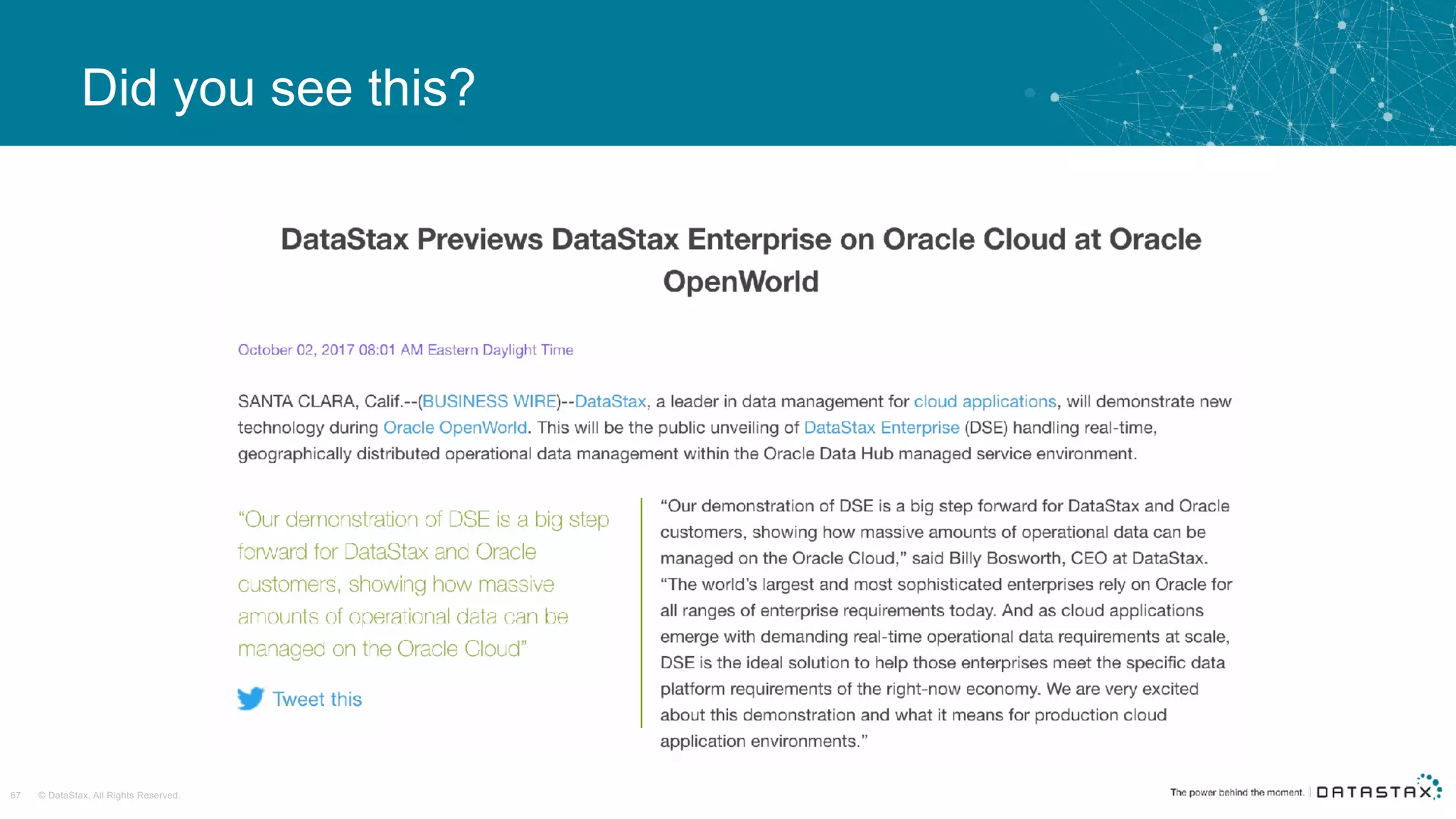 © DataStax, All Rights Reserved.67
Did you see this?
 