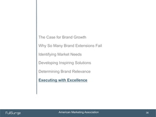 American Marketing Association
SUBSECTION TITLE
36
The Case for Brand Growth
Why So Many Brand Extensions Fail
Identifying...