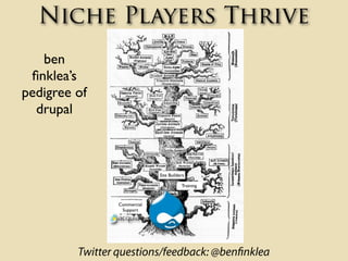 Niche Players Thrive
   ben
 ﬁnklea’s
pedigree of
  drupal



                              Site Builders

               ...