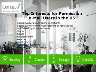  2003 L-Soft
• Specials/offers from online merchants
• Specials/offers from local retailers or restaurants
• Household tips/recipes/crafts
• Humor
• Travel
• Entertainment
• Weather
• Local news
• Tech/business news
• Finance/stock information
• Sports
Top Interests for Permission
e-Mail Users in the US
 