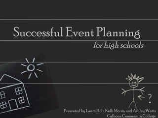 Successful Event Planning
for high schools
Presented by Laura Holt, Kelli Morris, and Ashley Watts
Calhoun Community College
 