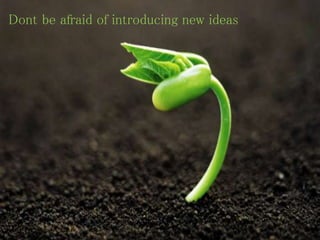 Dont be afraid of introducing new ideas
 