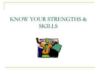 KNOW YOUR STRENGTHS &
SKILLS
 