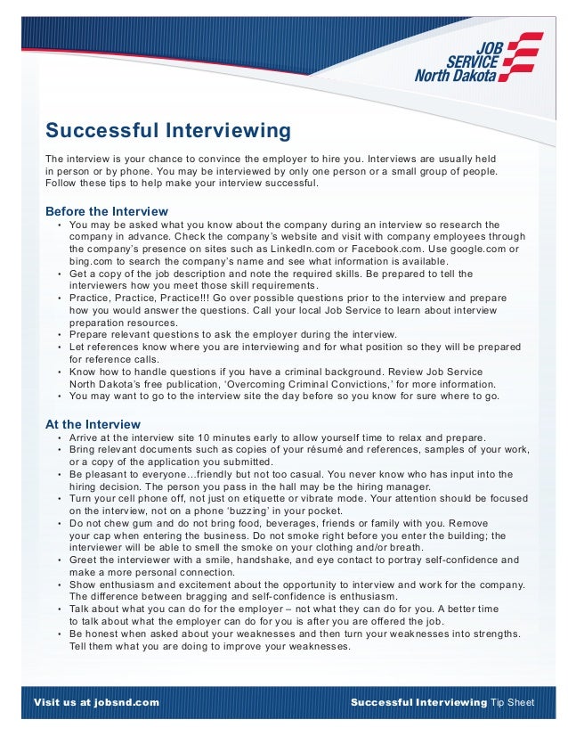 Successful Interviewing Tip Sheet