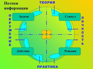 ЛИЧНОСТЬ ОКРУЖЕНИЕ Потоки информации ТЕОРИЯ ПРАКТИКА 2 3 4 Стимул 1 Задачи Реакция Действие 