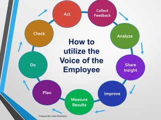 Collect
Feedback
Share
Insight
Improve
Measure
Results
Analyze
Plan
Do
Act
Check
How to
utilize the
Voice of the
Employee
Prepared By: Laiba Muddassar
 