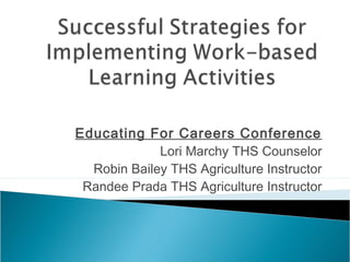 Educating For Careers Conference
Lori Marchy THS Counselor
Robin Bailey THS Agriculture Instructor
Randee Prada THS Agriculture Instructor
 