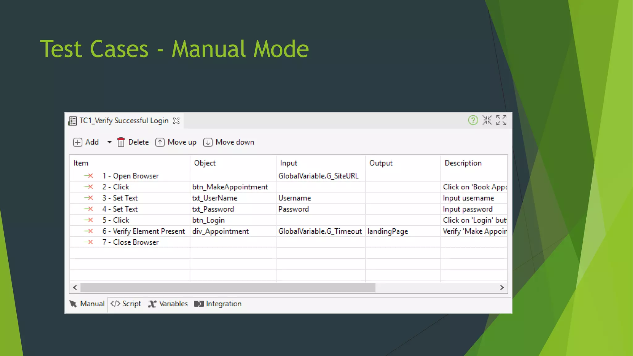 Test Cases - Manual Mode
 