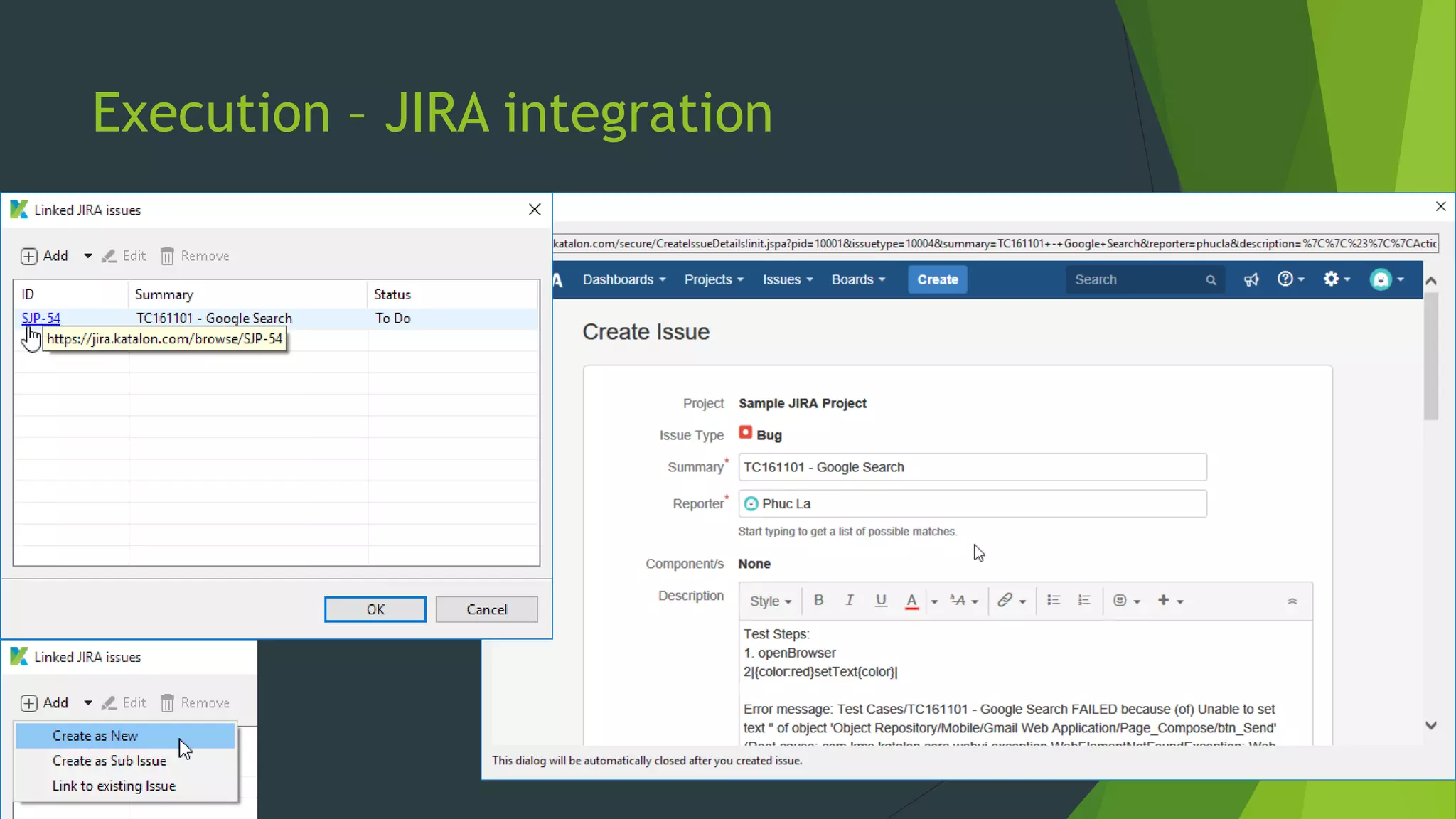 Execution – JIRA integration
 