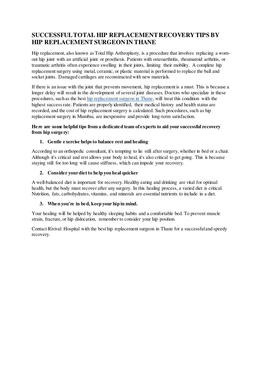 Successful total hip replacement recovery tips