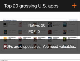 Top 20 grossing U.S. apps

Native: 20
PDF: 0

PDFs are disposables. You need valuables.

torsdag 6 mars 14

 