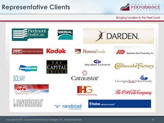 Representative Clients

Copyright 2012 Corporate Performance Strategies. All rights reserved

Copyright © 2013, Corporate Performance Strategies, Inc., All rights reserved.

.
22

 
