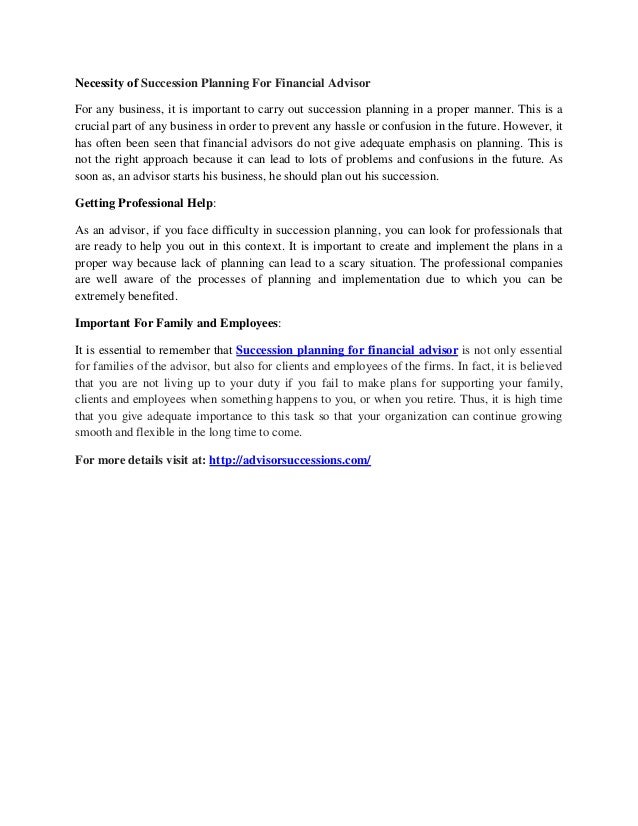 Succession planning for financial advisor