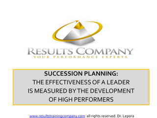 NAAAHR SUCCESSION PLANNING: THE EFFECTIVENESS OF A LEADER  IS MEASURED BY THE DEVELOPMENT  OF HIGH PERFORMERS www.resultstrainingcompany.com 1 
