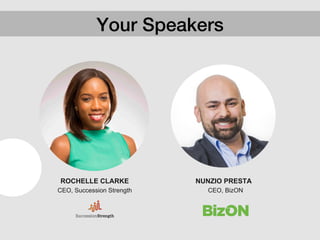ROCHELLE CLARKE
CEO, BizONCEO, Succession Strength
NUNZIO PRESTA
Your Speakers!
 