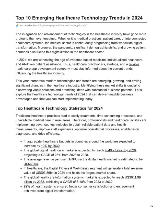 Top 10 Emerging Healthcare Technology Trends in 2024 | PDF | Internet ...