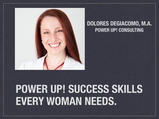 POWER UP! SUCCESS SKILLS
EVERY WOMAN NEEDS.
DOLORES DEGIACOMO, M.A.
POWER UP! CONSULTING
 