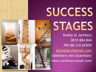 Success Stages Doddy Al Jambary 0818 884 844  PIN BB 210 AFB59 aljambary@gmail.com slideshare.net/aljambary www.cordova-travel.com 
