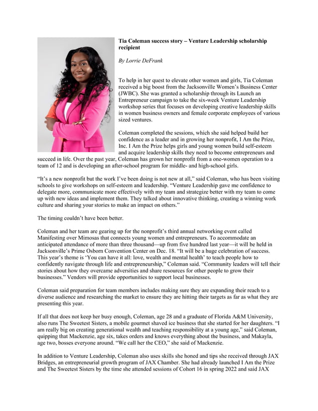 Tia Coleman Success Story PDF